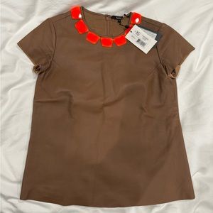 NWT Vintage Raoul Caramel Leather Tee with Orange Gems on the Neckline